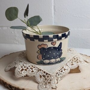 Vintage Alpine Pottery Hand-Painted Rooster Stoneware Crock Small Checkered